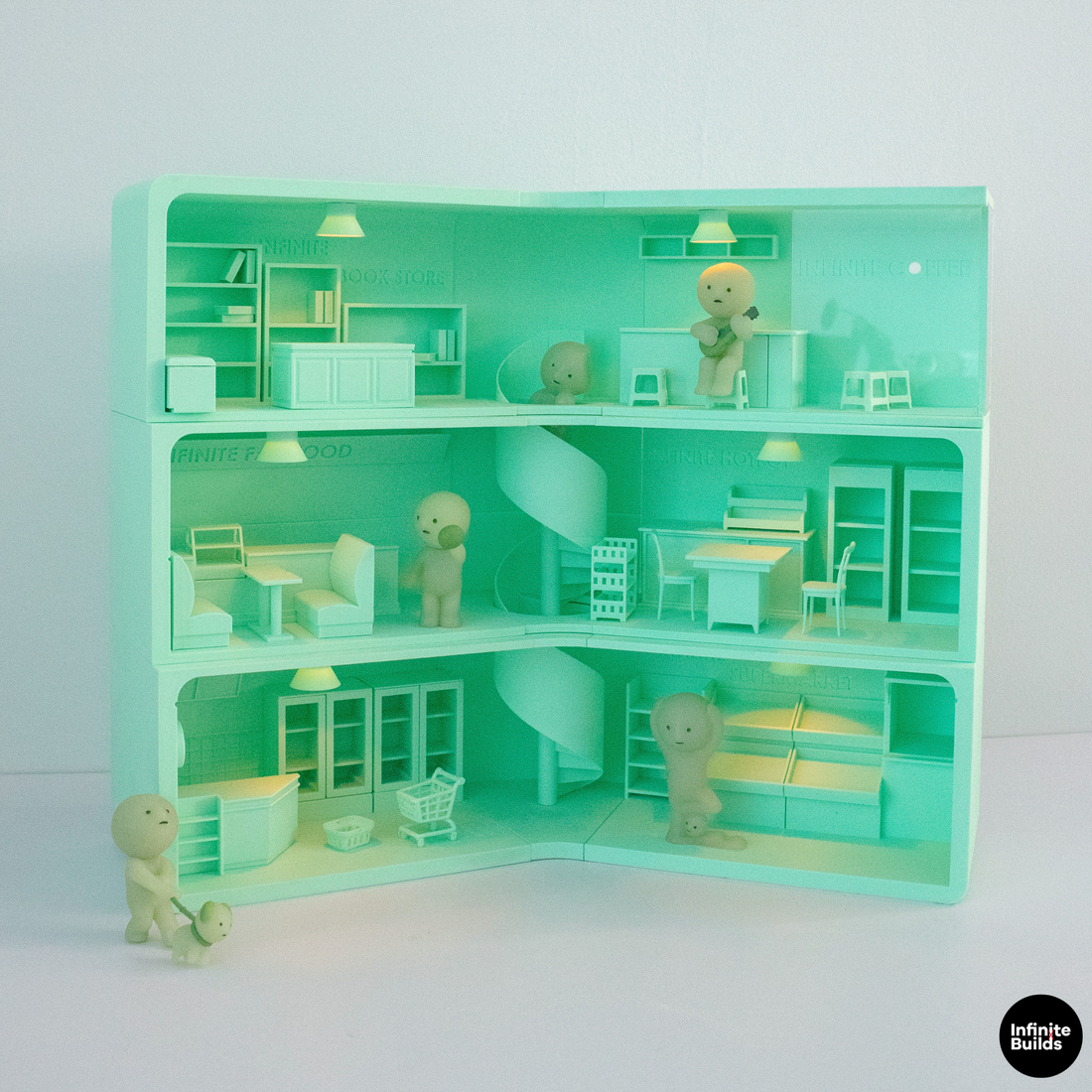 3-Floor Corner Shopping Mall for SMISKI: Build a Tiny World for Your Collection