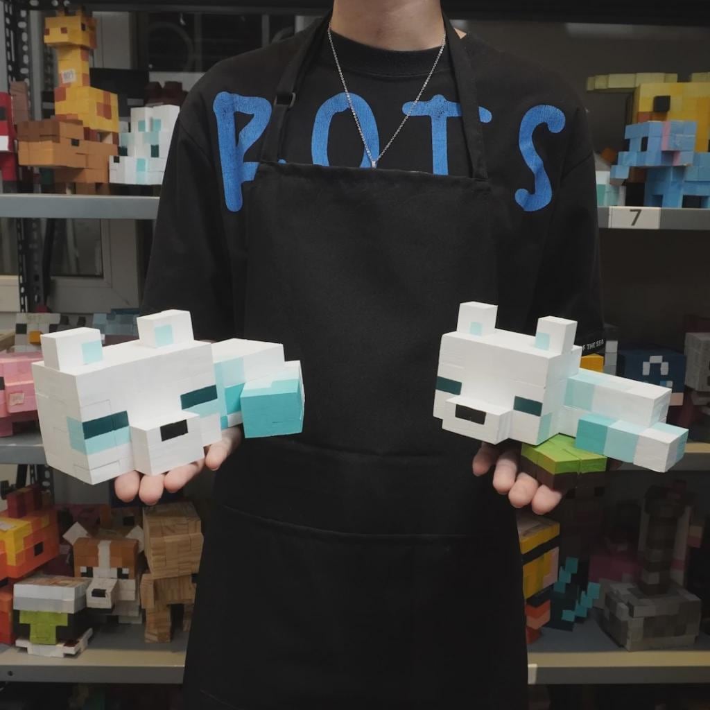 Minecraft Wooden Snow Fox Model & DIY Painting Kit | Handmade Natural Wood Toy, Collectible Gift for Gamers Kids