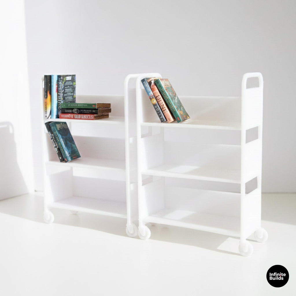Miniature Library Cart - 3 Shelf Dollhouse Bookcase - 1:12 Scale (Set of 2)
