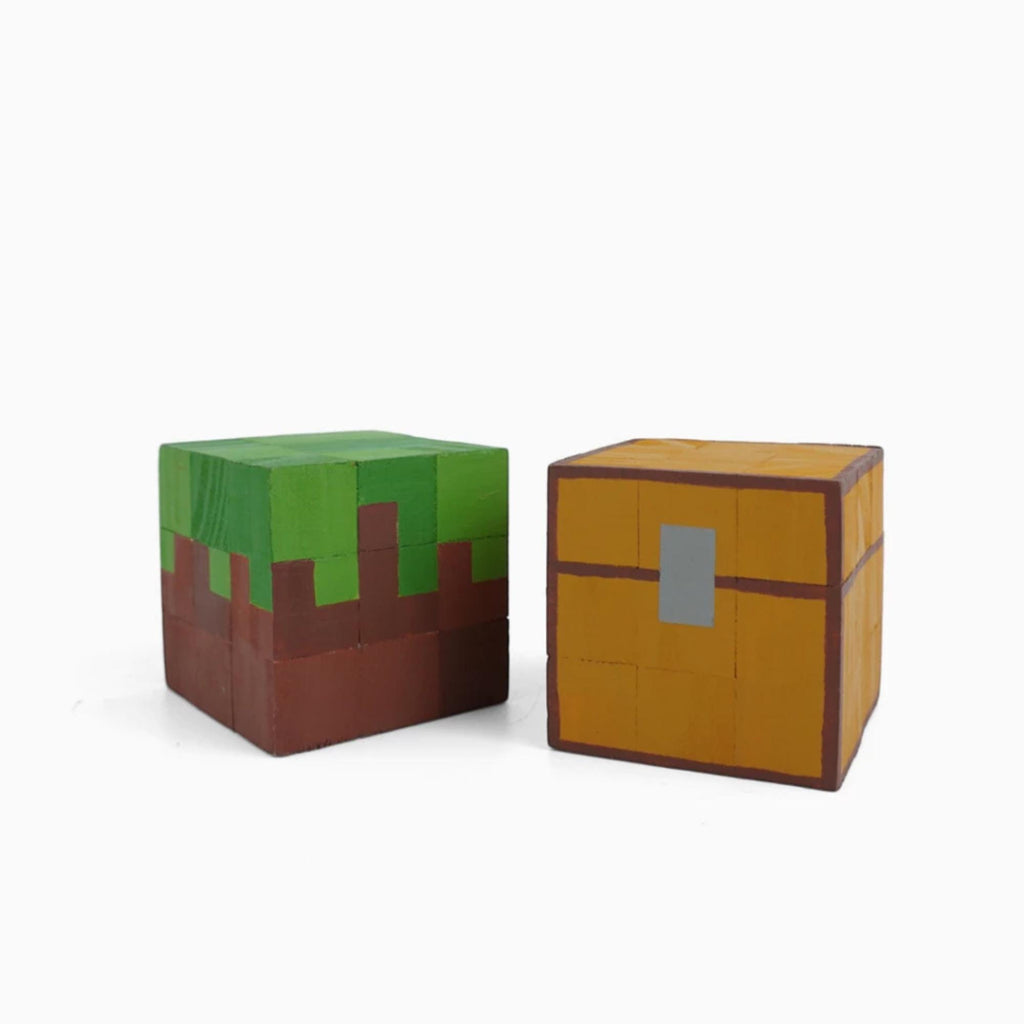 DIY Wooden Chest & Grass Block Painting Kit: Pixel Art Gamer Gift