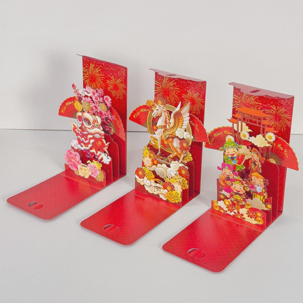 Vietnamese 3D Popup Red Envelopes Set 2026 | Set of 6 | Year of the Horse Lucky Money Pack | Lunar New Year Tet Red Packet