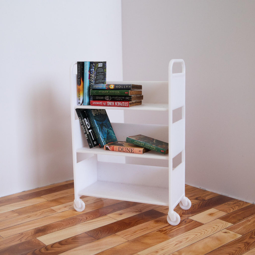 Miniature Library Cart - 3 Shelf Dollhouse Bookcase - 1:12 Scale (Set of 2)