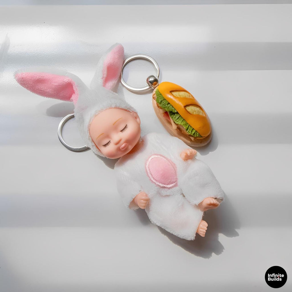 Gift Box Set | Mini Baby Bunny & Vietnamese Bread Charm | Handmade Figure | Desk Decor Keychain | Cute Food-Inspired Collectible