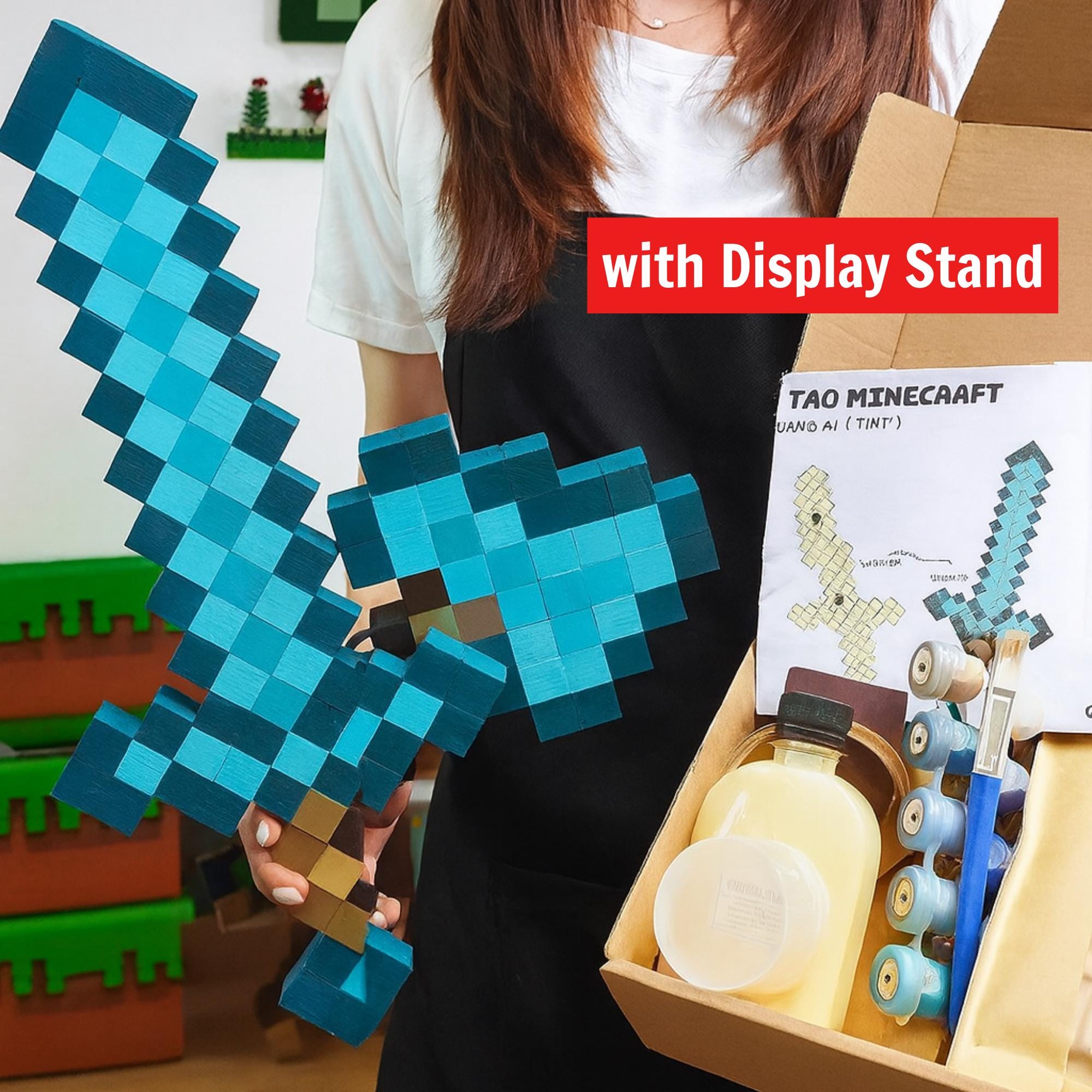 Minecraft Weapon DIY Craft Kit |  Build & Paint Sword, Axe, Pickaxe, Shovel | Wooden STEAM Toy | Handmade Gift for Kids and Adults