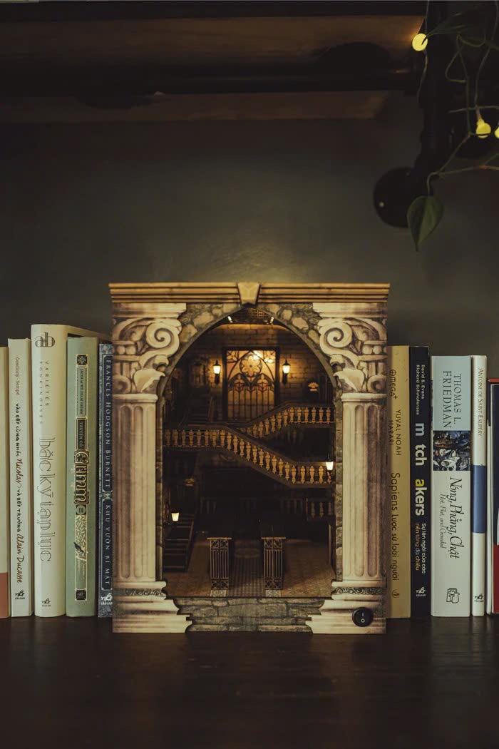 Enchanted Grand Hall Book Nook Kit: DIY Wooden Miniature Library with LED