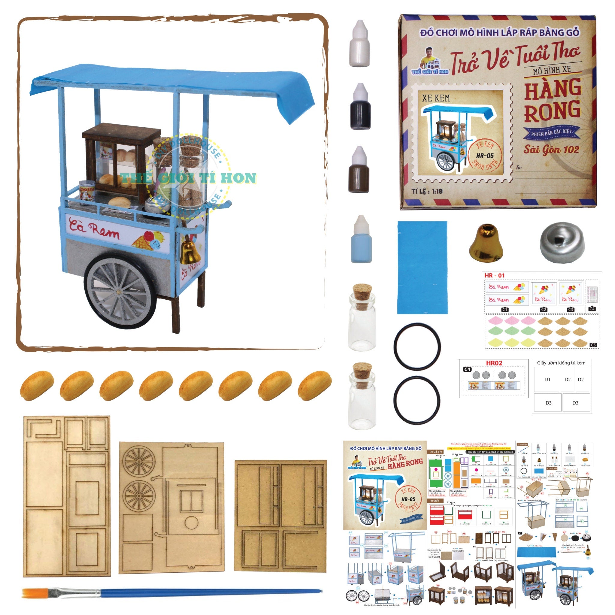 Vietnamese Ice Cream Street Cart DIY Miniature Kit | 1:12 Scale | Wood & Mixed Materials | Dollhouse Decor | Vietnam-Inspired Collectible