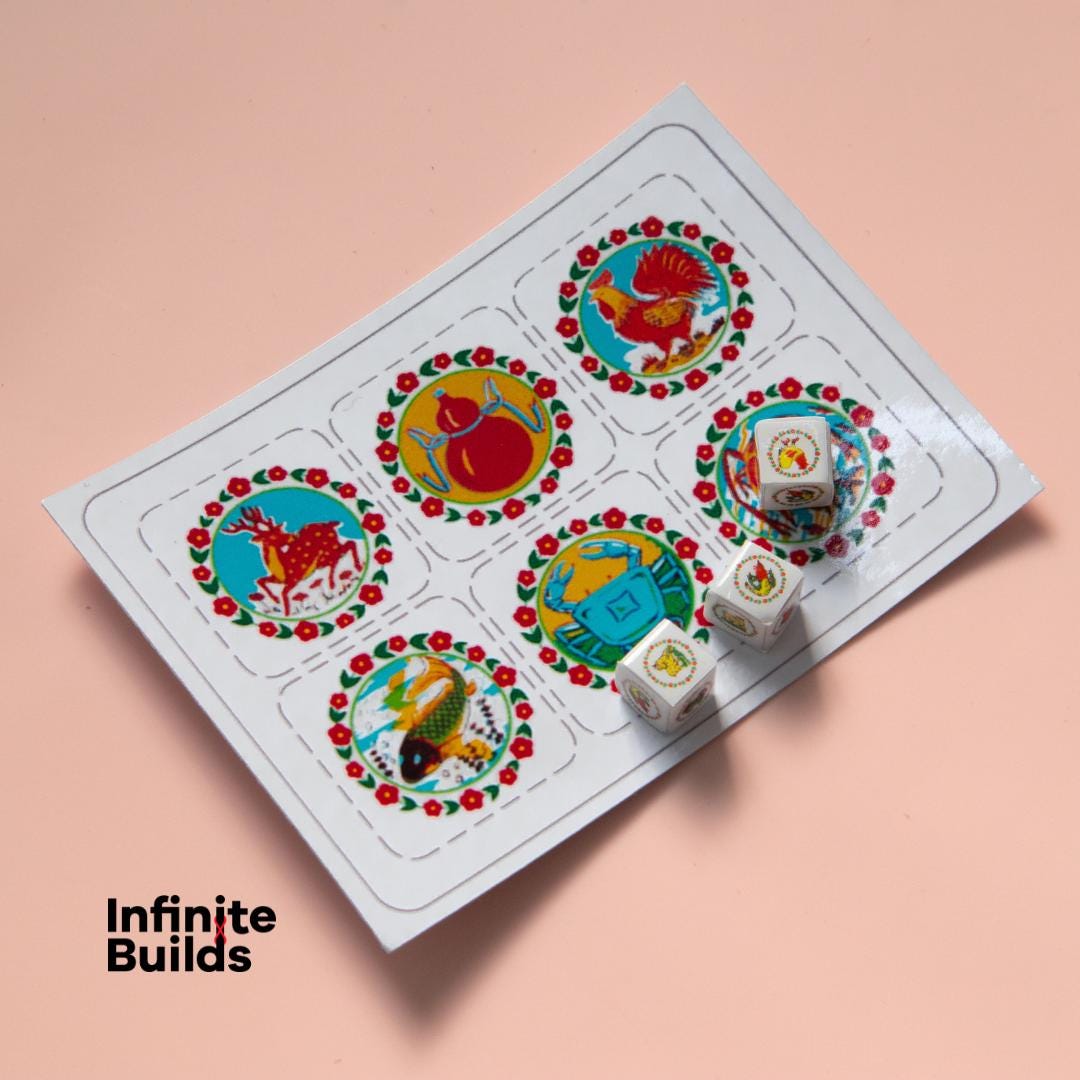 Mini Vietnamese Bầu Cua Cá Ngựa Game Set: Lunar New Year Gift