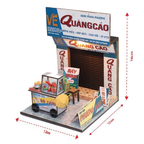 Combo Banh Mi Cart DIY Kit + Print Shop | 3D Wooden Puzzle | Travel Souvenir | Vietnam Collectible Set