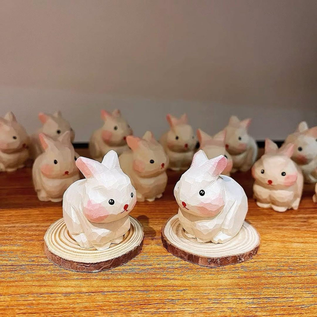 Handmade Wooden Bunny Figurine | Mini Rabbit Desk Decor | Cute Animal Collectible Gift | Keychain Option