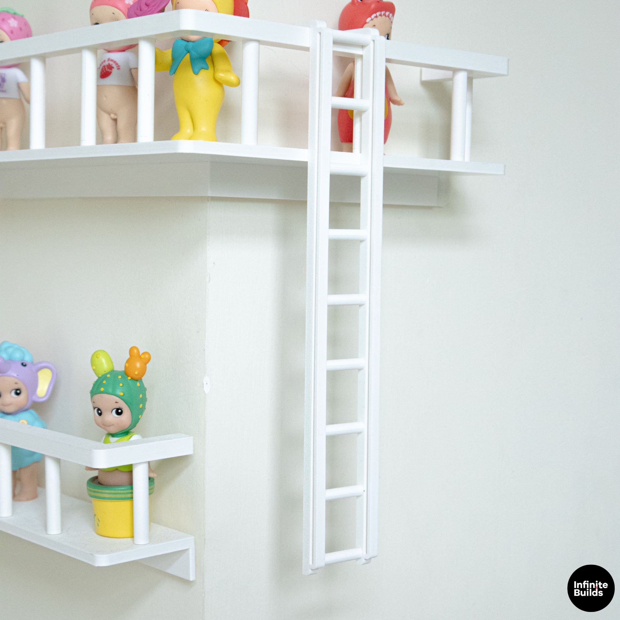 Corner Fire Escape Shelf for Smiski & Sonny Angel | Mini Wall Display with Ladder | Cute Figure Shelf Decor