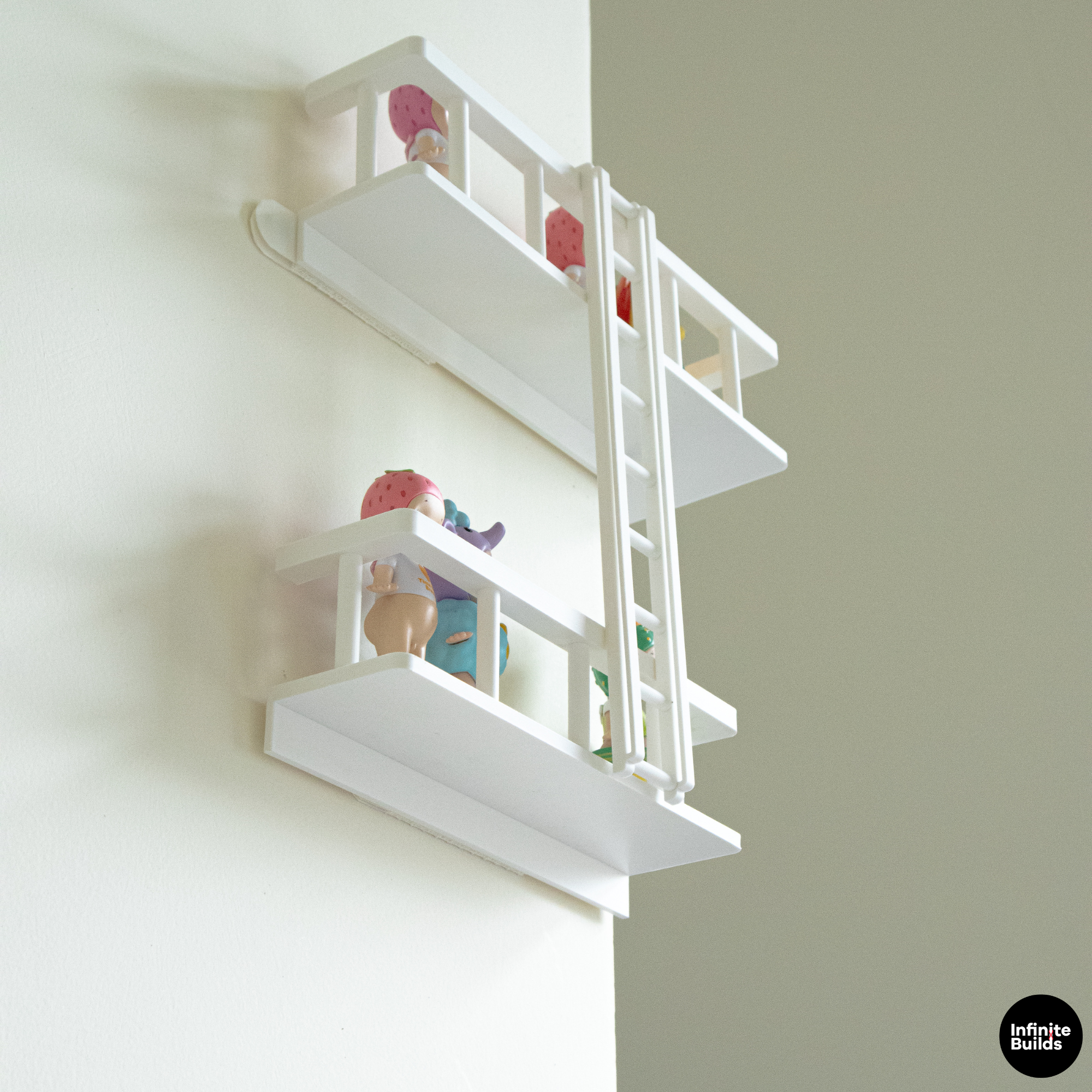 Corner Fire Escape Shelf for Smiski & Sonny Angel | Mini Wall Display with Ladder | Cute Figure Shelf Decor