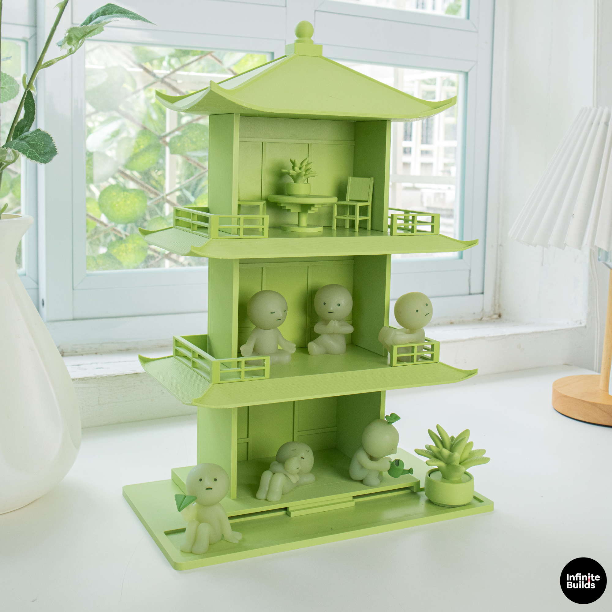Smiski Tea House Shelf | Mini Japanese Pagoda Display | Dollhouse Decor | Desk Shelf for Mini Figures | Gift for Collectors