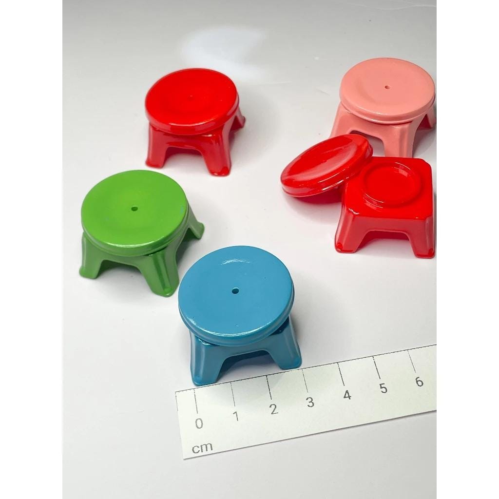 Miniature Vietnamese Low Sitting Stool | 1:6 Scale Dollhouse Furniture | Handpainted ABS Plastic | Traditional Mini Doll Accessory