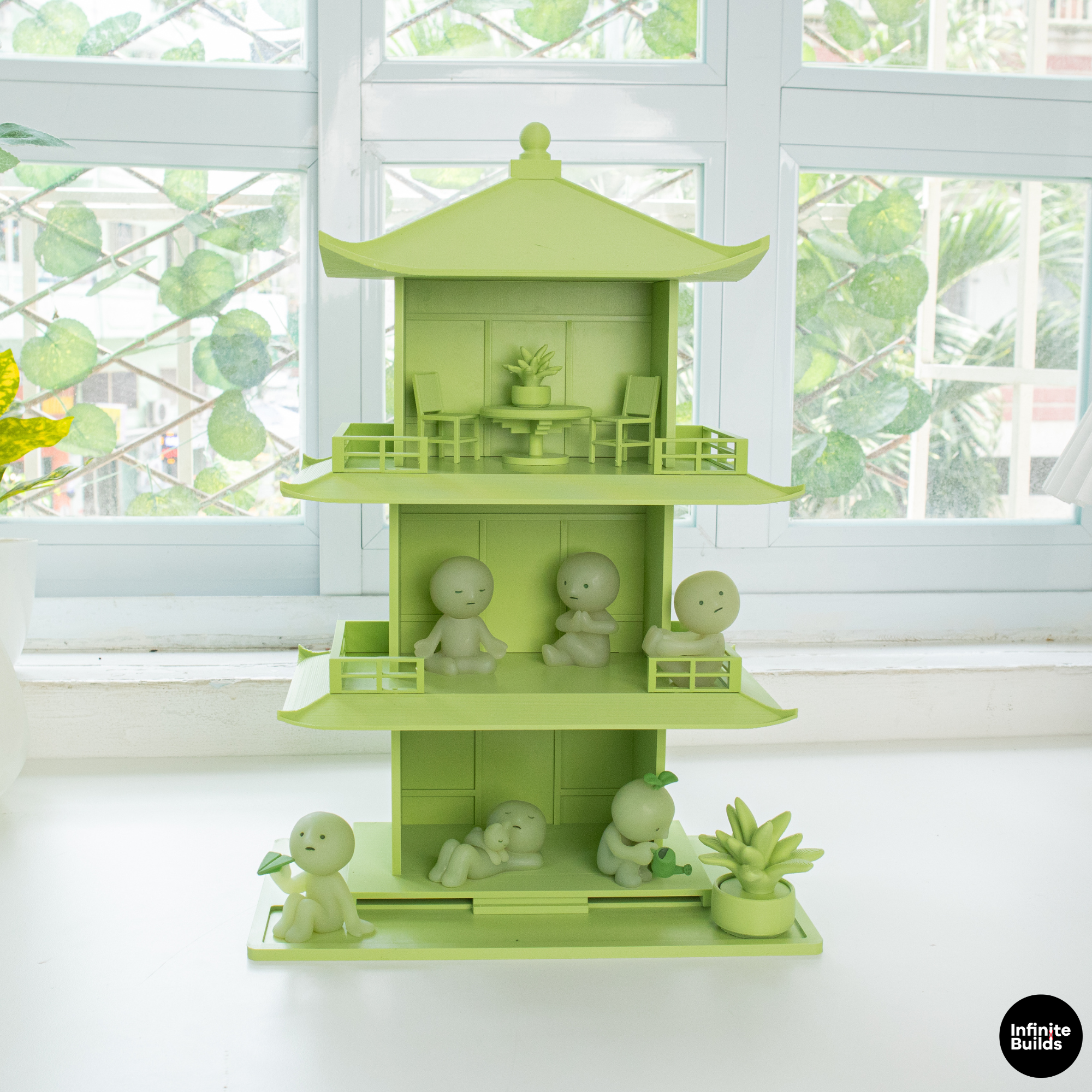 Smiski Tea House Shelf | Mini Japanese Pagoda Display | Dollhouse Decor | Desk Shelf for Mini Figures | Gift for Collectors