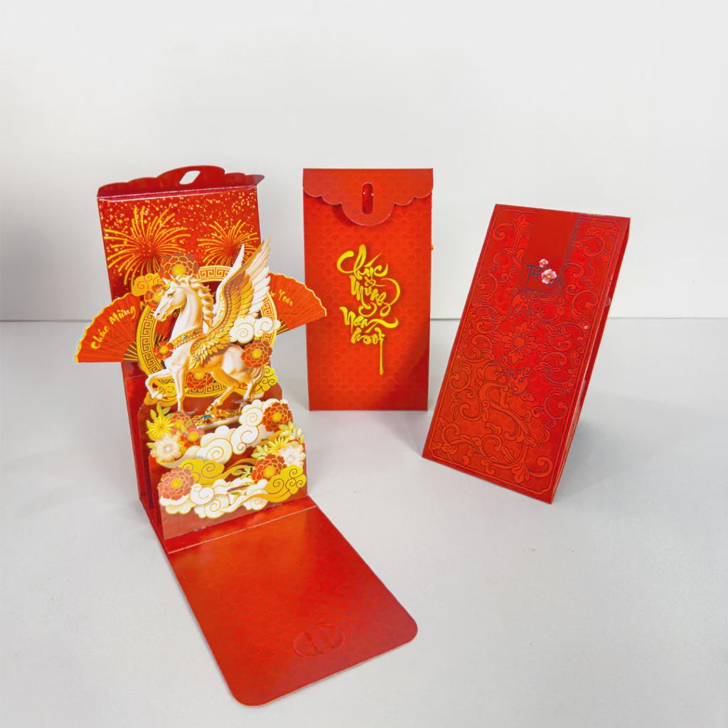 Vietnamese 3D Popup Red Envelopes Set 2026 | Set of 6 | Year of the Horse Lucky Money Pack | Lunar New Year Tet Red Packet