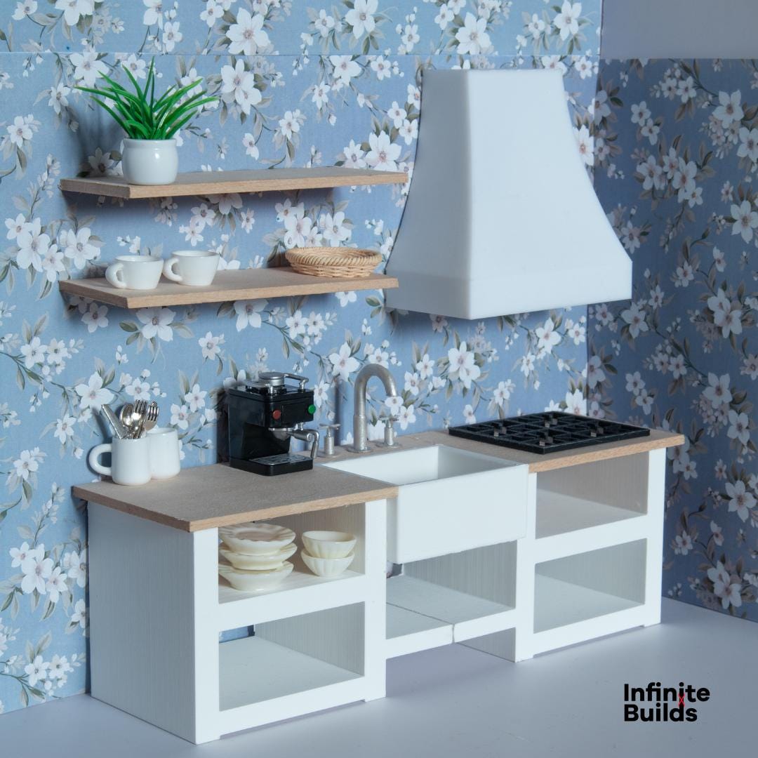 Modern Miniature Kitchen Set | Dollhouse Kitchen | 1:12 Scale
