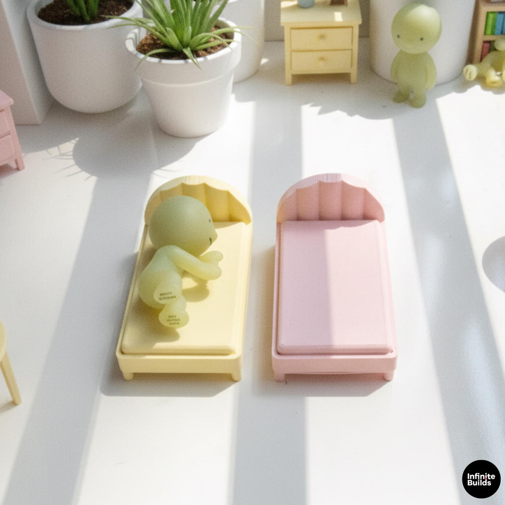 Smiski Mini Bed | 1:12 Scale 3D Printed Miniature Bed | Smiski Display Furniture | Desk Decor Gift for Smiski Collectors