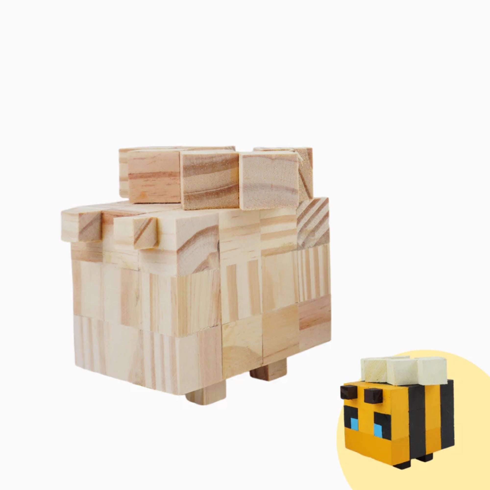 Minecraft Wooden Bee Model & DIY Painting Kit | Handmade Natural Wood Toy, Collectible Gamer Gift, Kids Craft Activity