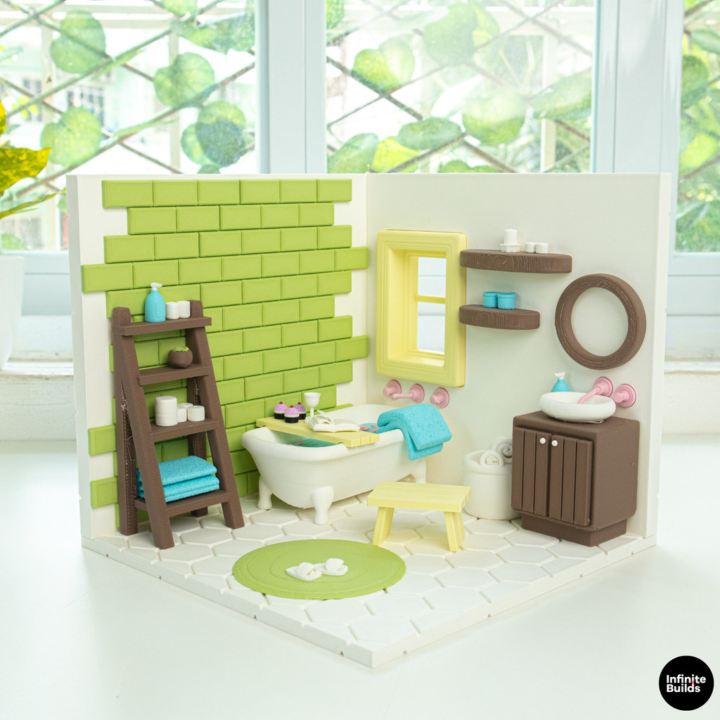Smiski Bathroom DIY Miniature Kit 1:12 | Dollhouse Bathroom Scene | Mini Room Box Decor | Tiny Bathroom Display | Gift for Collectors