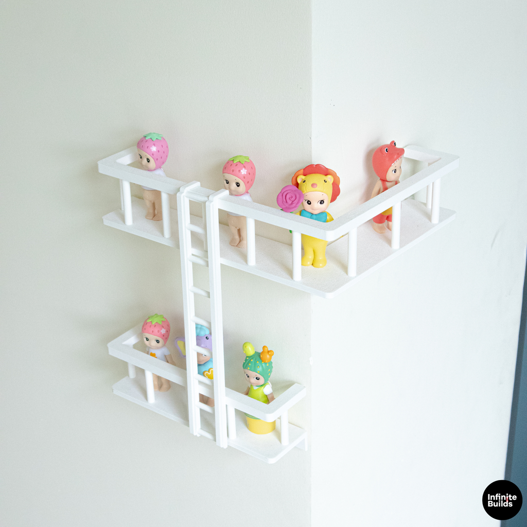 Corner Fire Escape Shelf for Smiski & Sonny Angel | Mini Wall Display with Ladder | Cute Figure Shelf Decor
