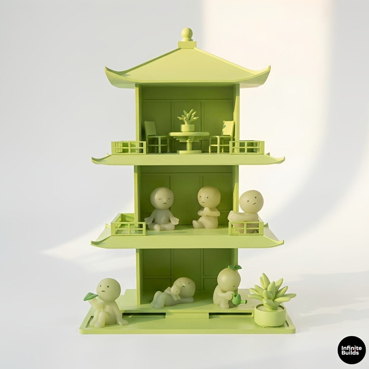 Smiski Tea House Shelf | Mini Japanese Pagoda Display | Dollhouse Decor | Desk Shelf for Mini Figures | Gift for Collectors