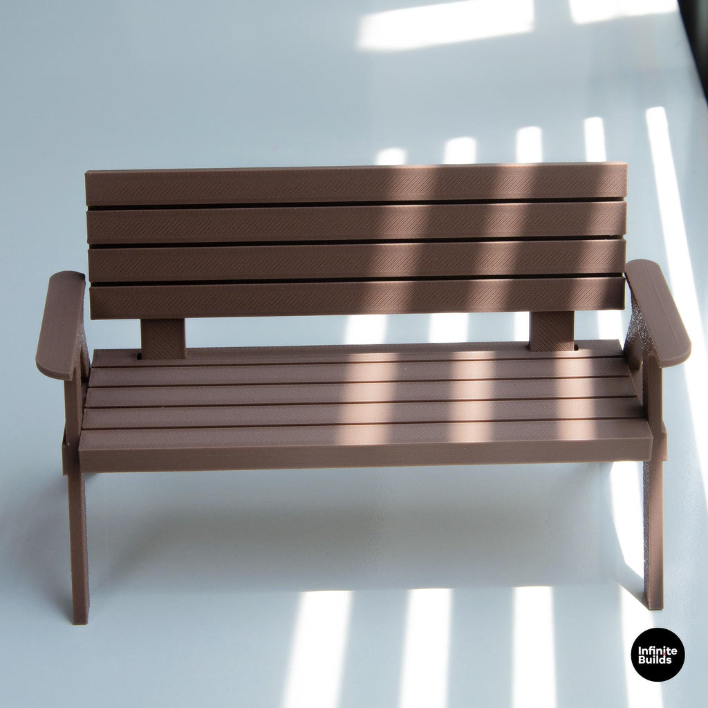 Miniature Bench for Dollhouse | 1:12 Scale Outdoor Garden Furniture | Pink & Brown Dollhouse Bench | Handmade 3D Printed Decor