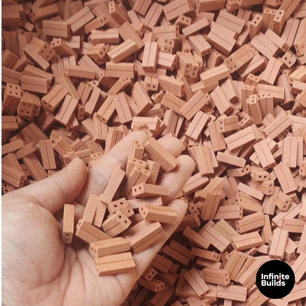 300 Miniature Red Bricks | 1:10 Scale | Dollhouse Construction | Architecture Modeling | Building Supplies | Miniature Housebuilding