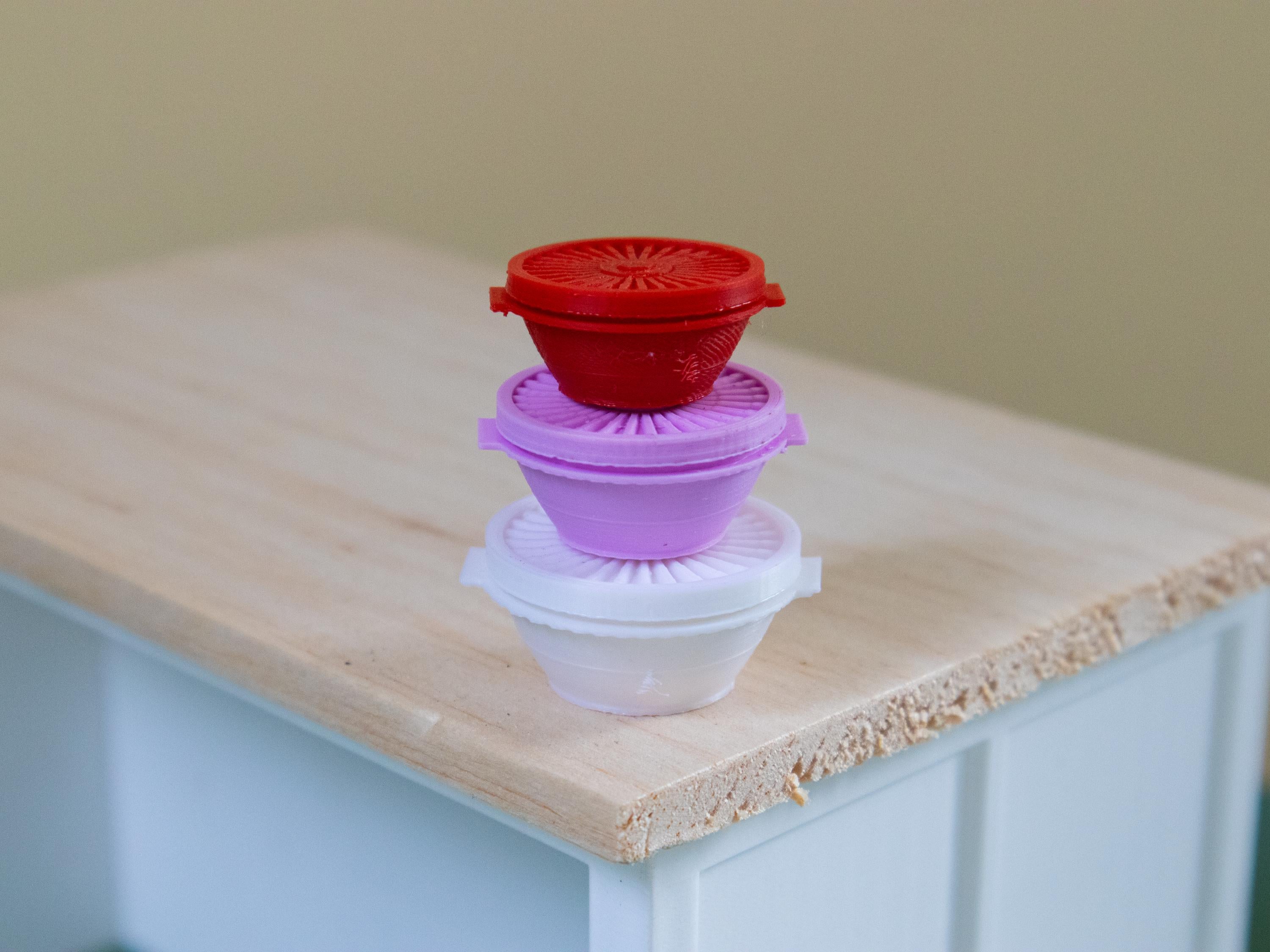 Miniature Tupperware Vintage Bowls | Set of 6 | 1:6 Scale | Dollhouse Kitchenware | Miniature Kitchen Bowls