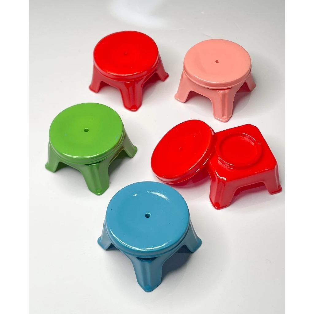 Miniature Vietnamese Low Sitting Stool | 1:6 Scale Dollhouse Furniture | Handpainted ABS Plastic | Traditional Mini Doll Accessory