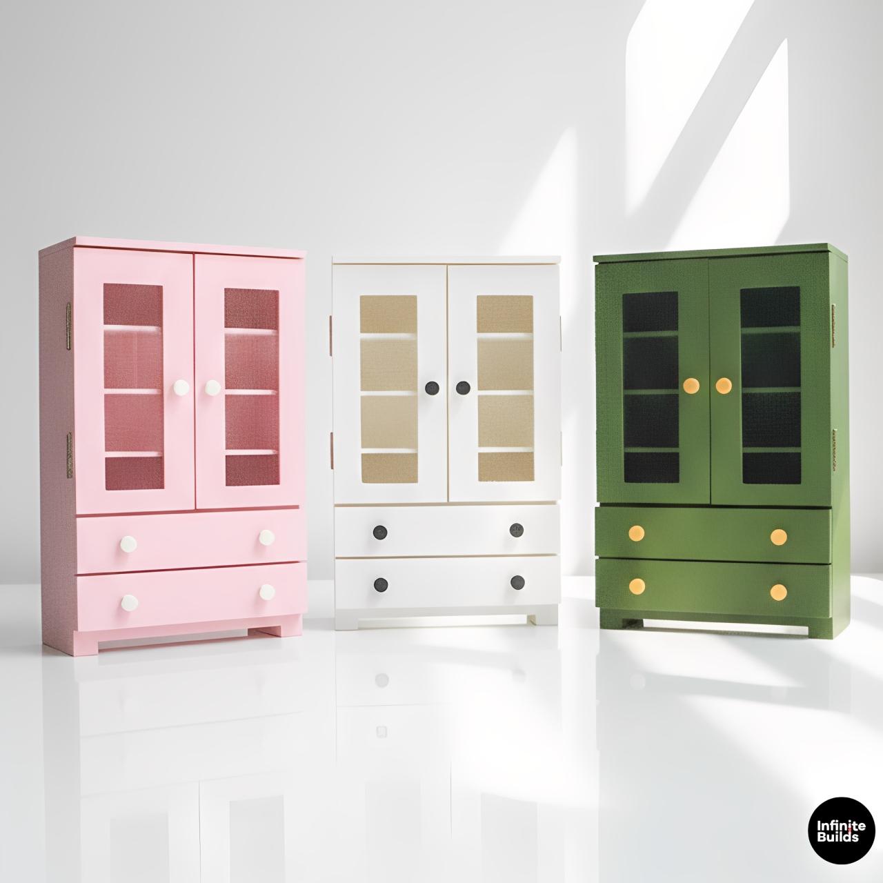 Miniature Double Door Cupboard | 1:12 Scale 3D Printed Cabinet | Dollhouse Storage Furniture | Desk Decor | Gift for Collectors