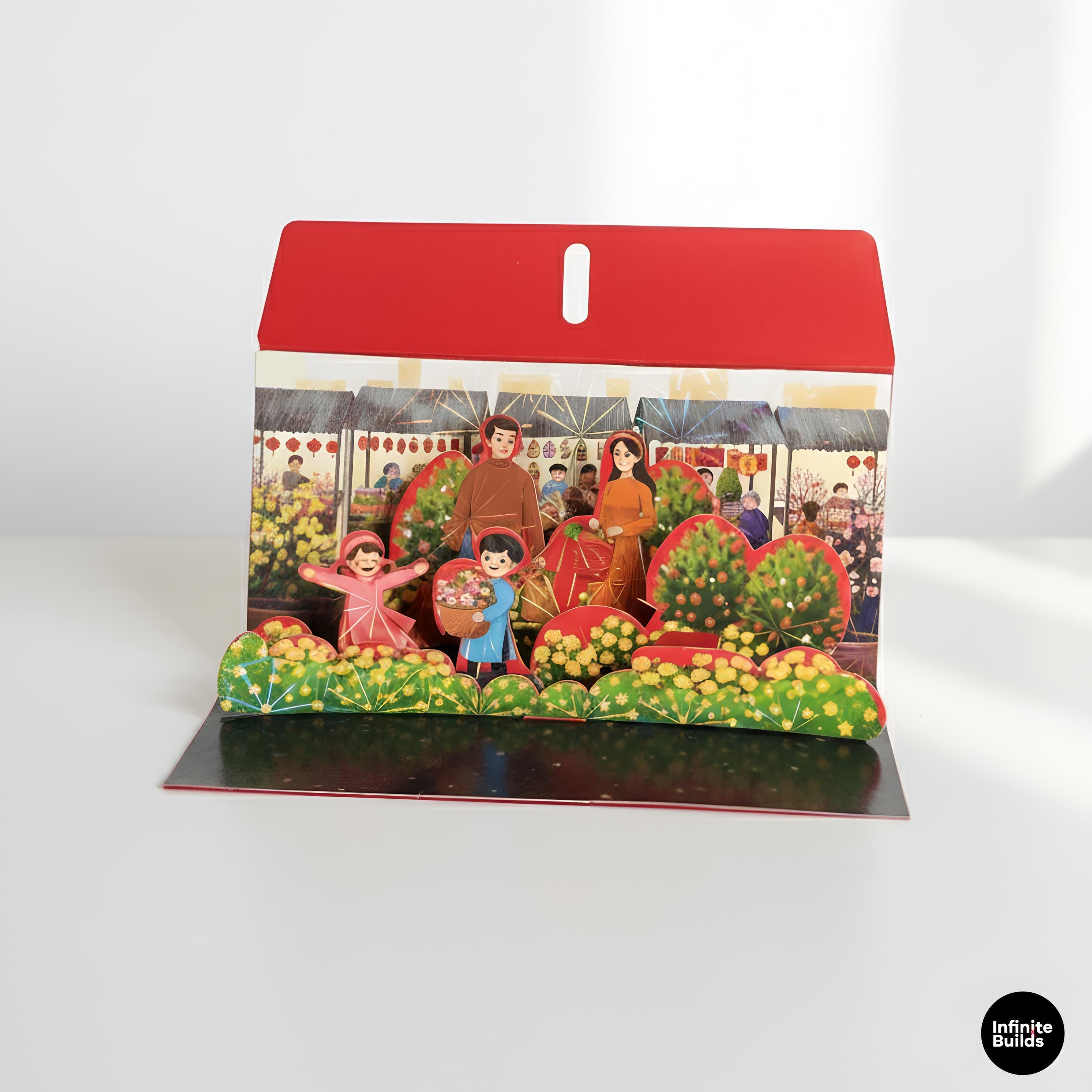 Assorted 3D Pop Up Red Envelopes Collection 2026 | Horizontal Wide Size | Vietnamese Tet Lucky Money | Mixed Family Scenes | Set of 5