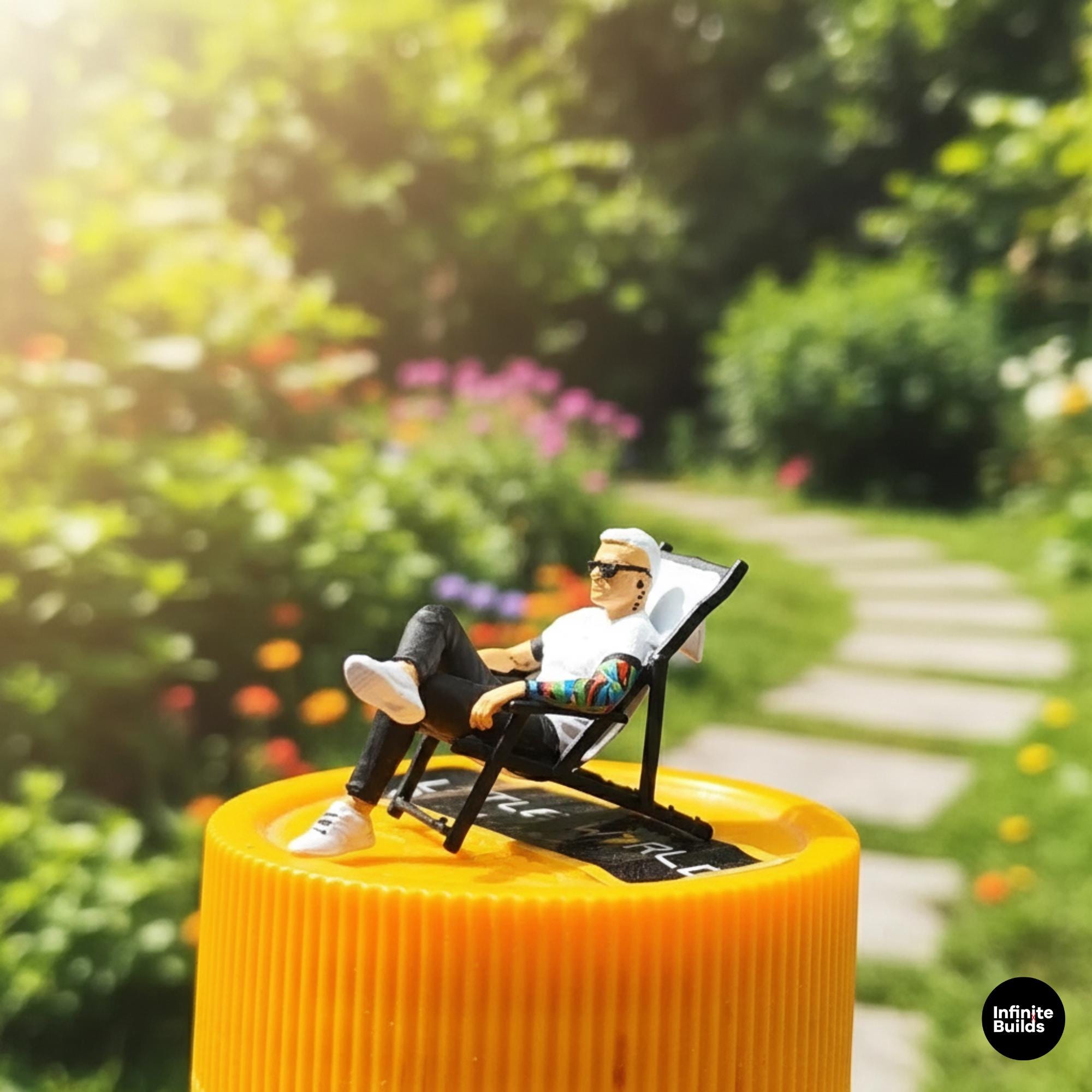 1:64 Miniature Seated Man Figure with Camping Chair | 12K Resin Model | Diorama Figure for Model Scene Display