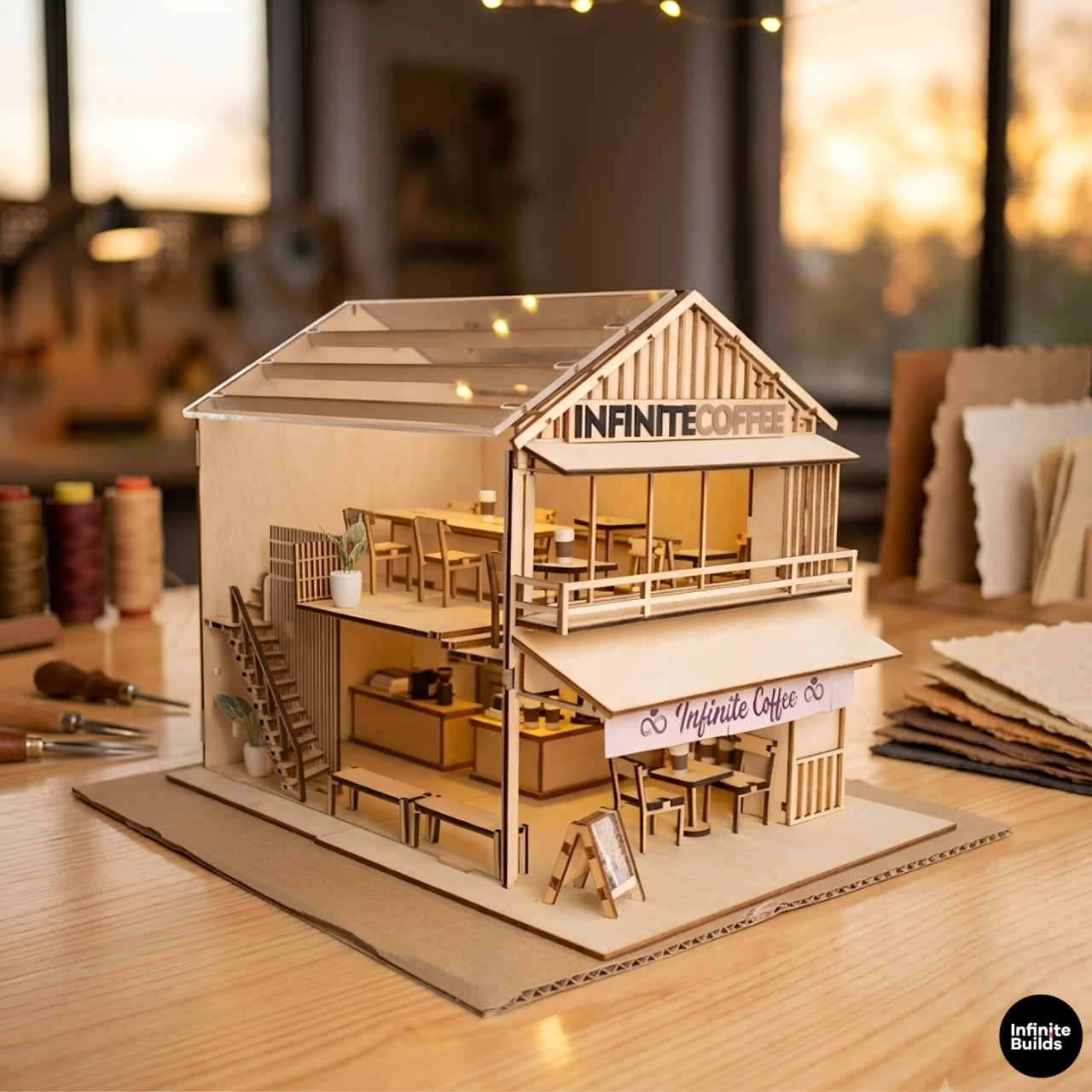 Modern Coffee Shop Miniature Kit 1:32