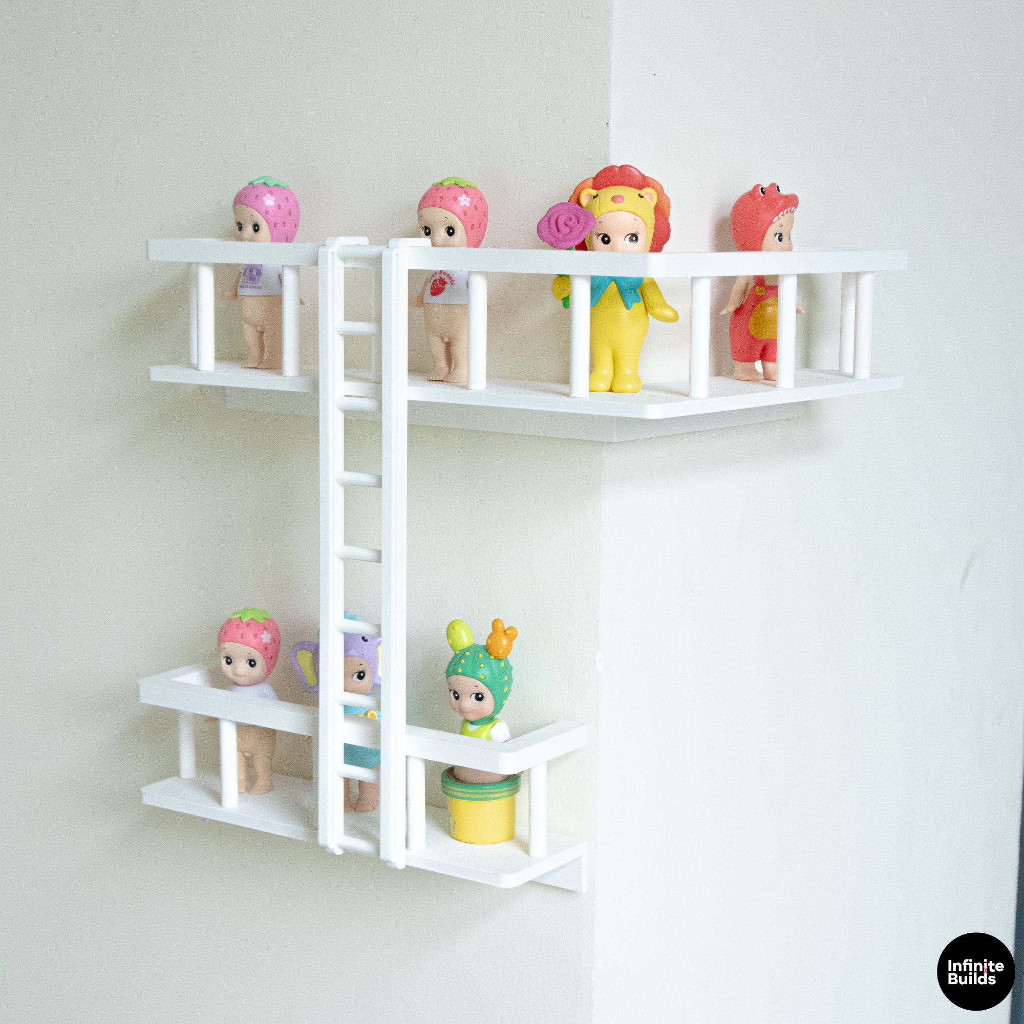 Corner Fire Escape Shelf for Smiski & Sonny Angel | Mini Wall Display with Ladder | Cute Figure Shelf Decor