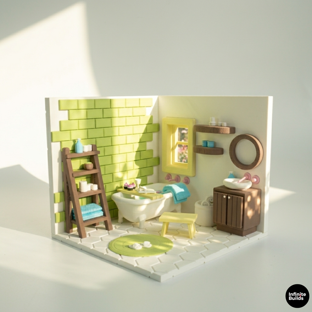 Smiski Bathroom DIY Miniature Kit 1:12 | Dollhouse Bathroom Scene | Mini Room Box Decor | Tiny Bathroom Display | Gift for Collectors