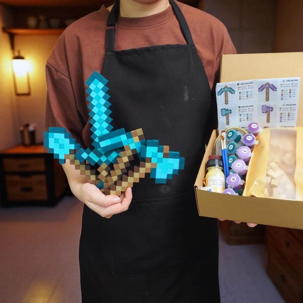 Minecraft Weapon DIY Craft Kit |  Build & Paint Sword, Axe, Pickaxe, Shovel | Wooden STEAM Toy | Handmade Gift for Kids and Adults