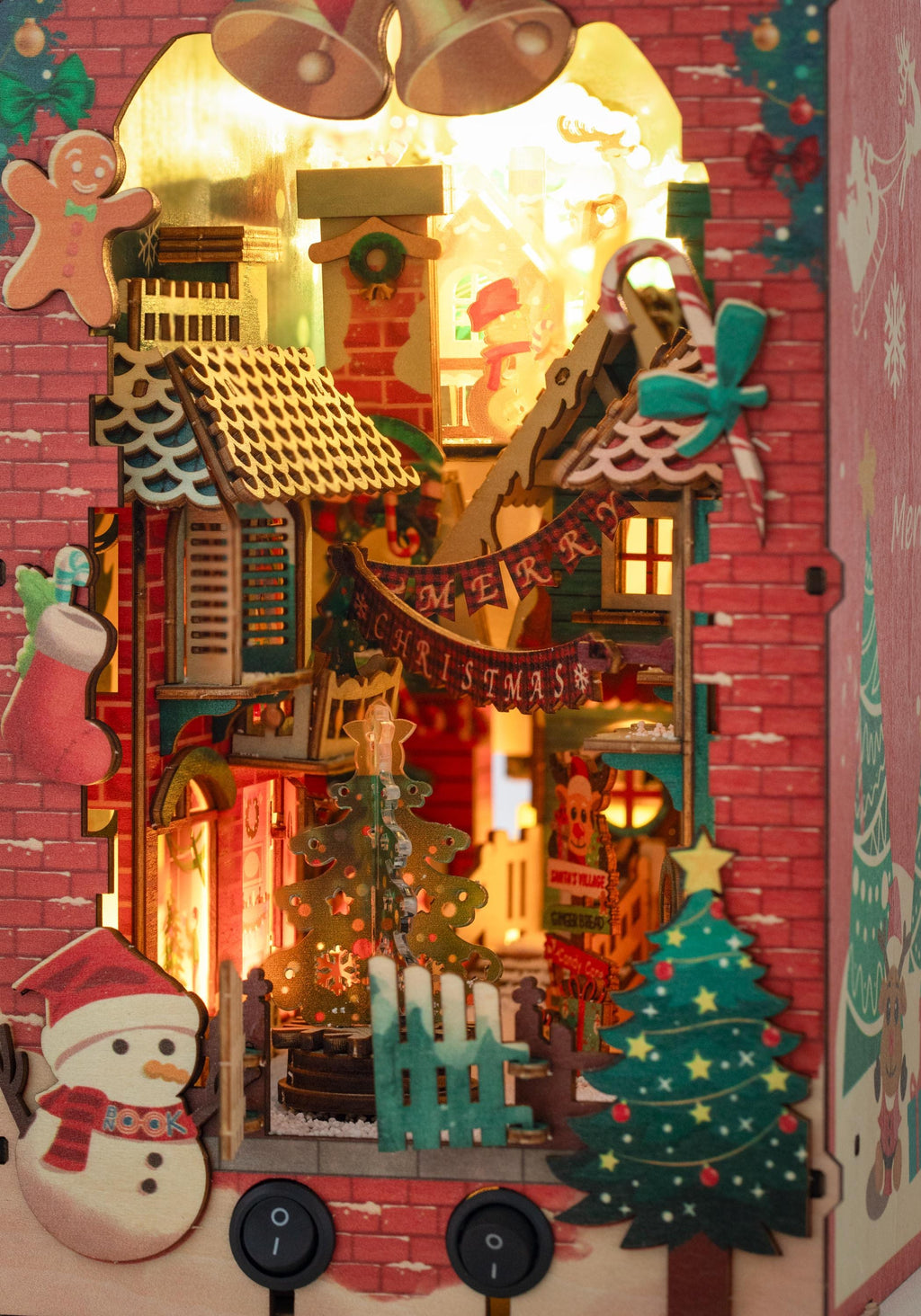 Christmas Night Book Nook | DIY Lighted Miniature Kit with Music & Moving Santa Sleigh | Holiday Bookshelf Decor Gift