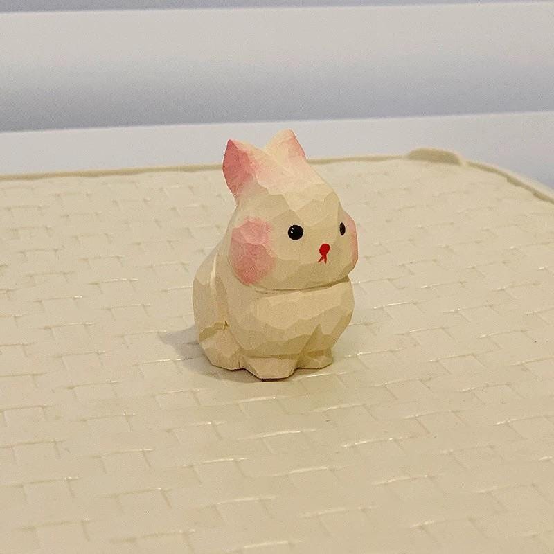 Handmade Wooden Bunny Figurine | Mini Rabbit Desk Decor | Cute Animal Collectible Gift | Keychain Option