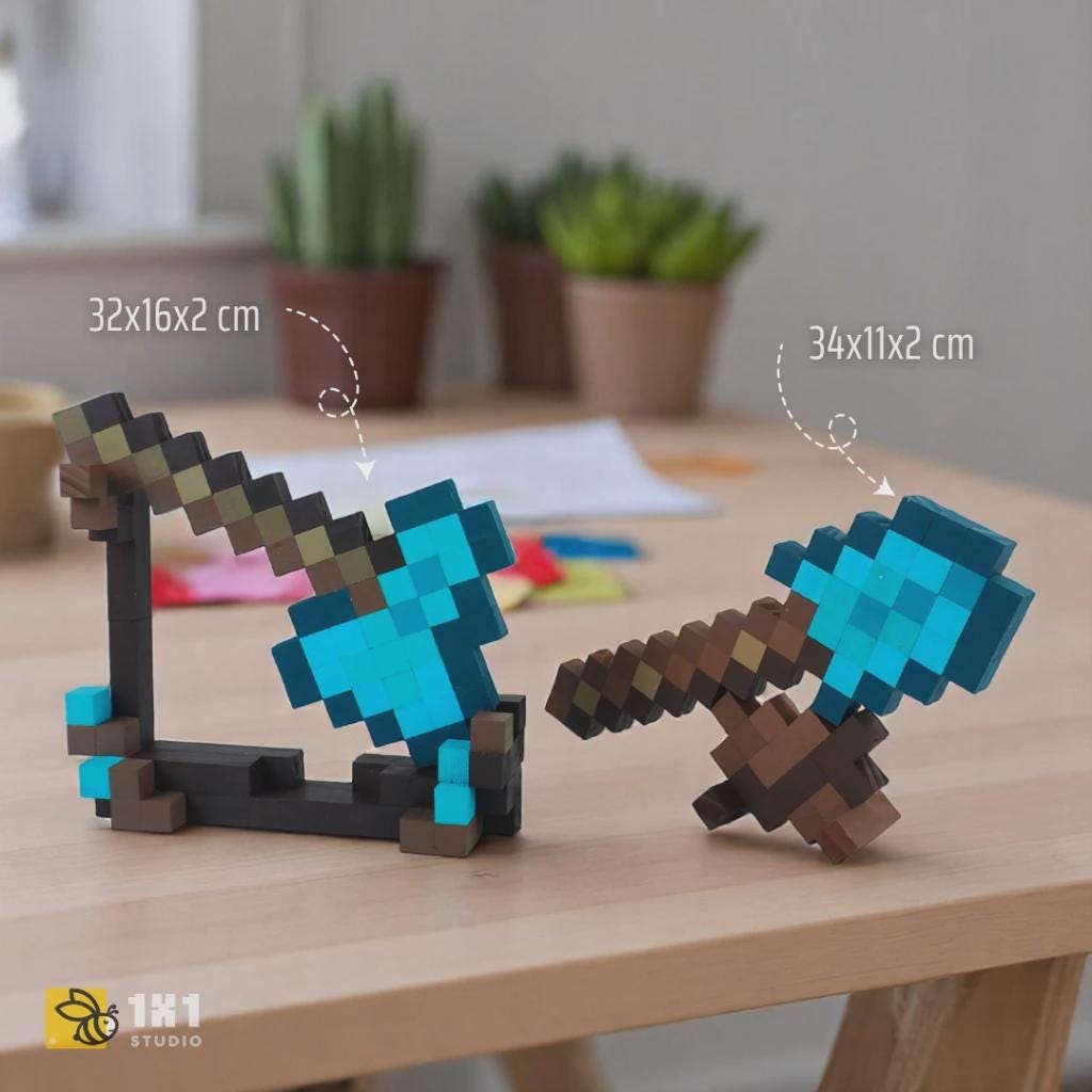 Minecraft Weapon DIY Craft Kit |  Build & Paint Sword, Axe, Pickaxe, Shovel | Wooden STEAM Toy | Handmade Gift for Kids and Adults