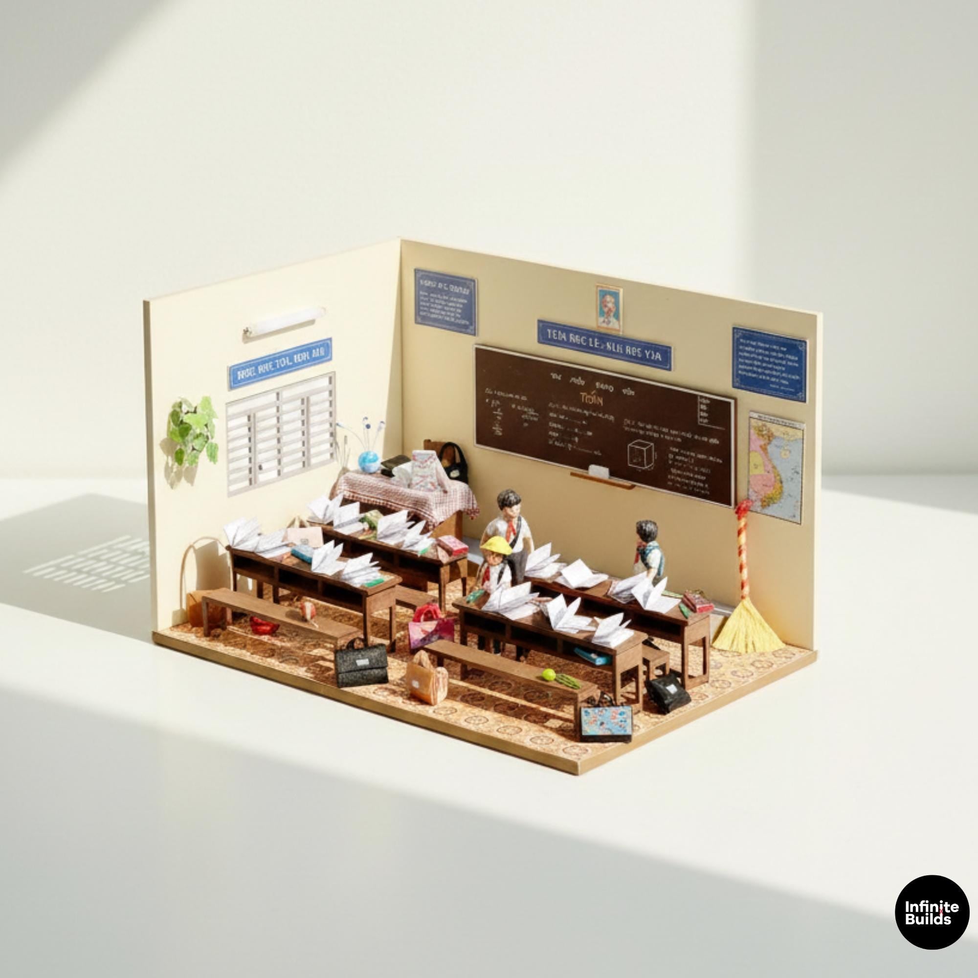Miniature Vietnamese Classroom DIY Kit: Dollhouse Diorama