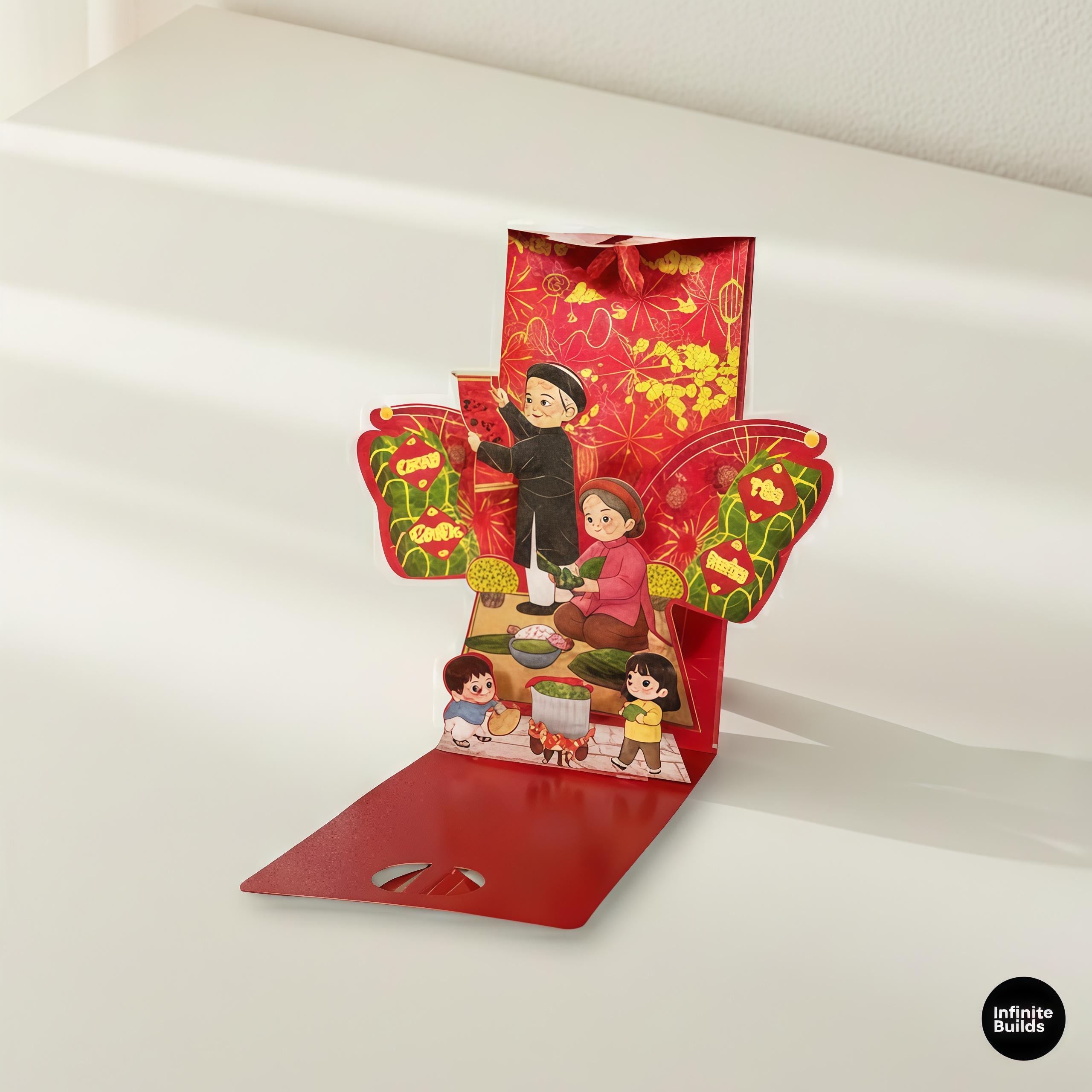 Assorted 3D Red Envelopes – Set of 6 | Earth God Prosperity Theme | Vietnamese Tết Lucky Money | Lunar New Year Decor