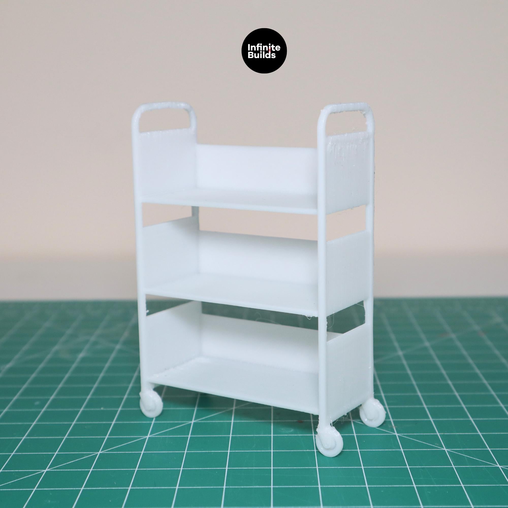 Miniature Library Cart - 3 Shelf Dollhouse Bookcase - 1:12 Scale (Set of 2)
