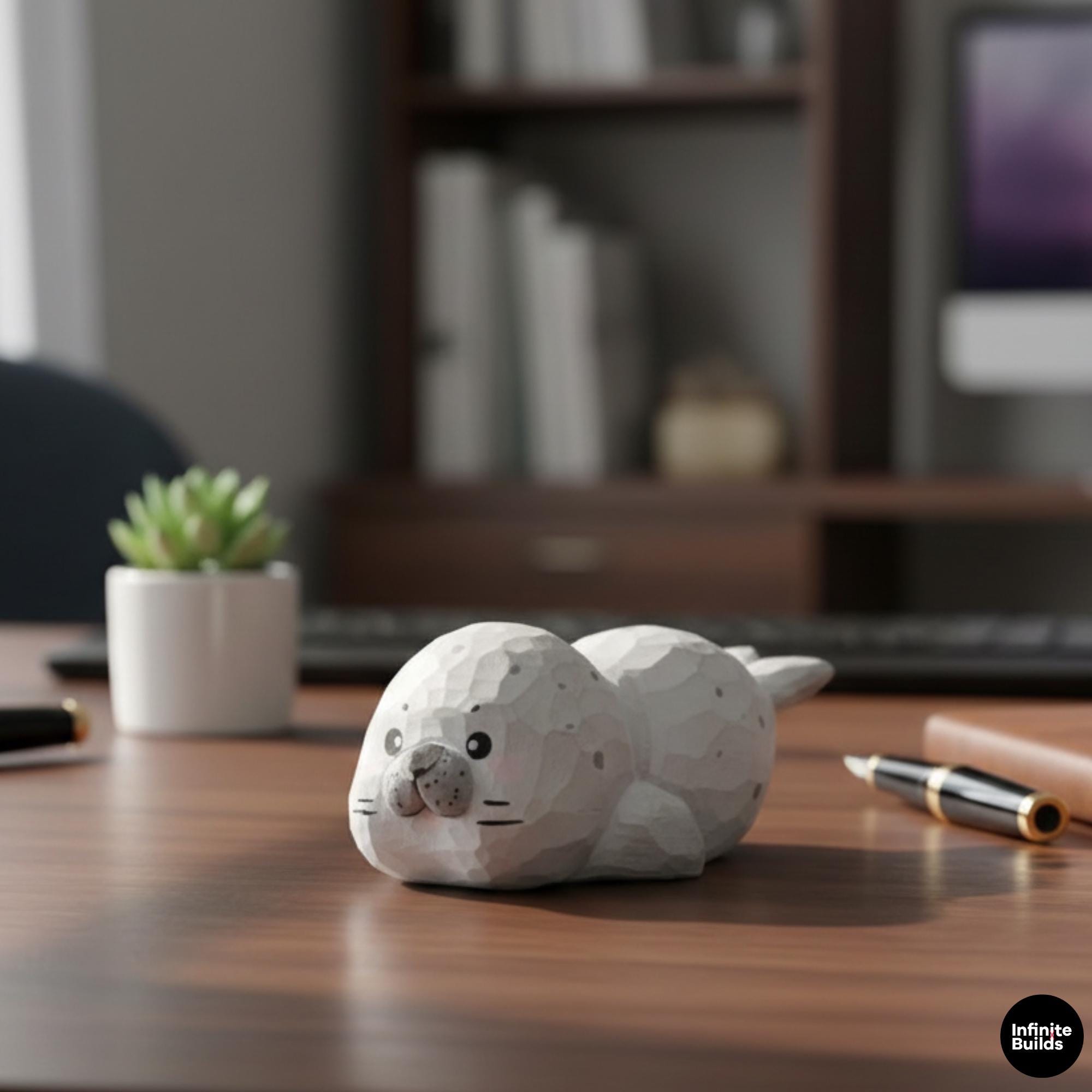Mini Wooden Seal Figurine | Handmade Wood Miniature | Desk & Book Nook Decor | Cute Cozy Animal | Gift for Collectors