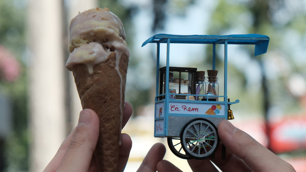 Vietnamese Ice Cream Street Cart DIY Miniature Kit | 1:12 Scale | Wood & Mixed Materials | Dollhouse Decor | Vietnam-Inspired Collectible
