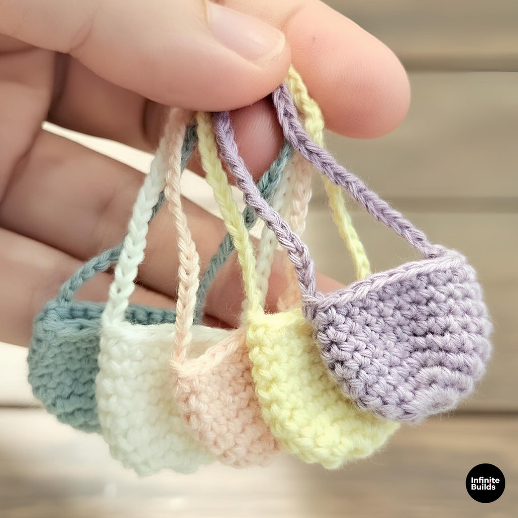 Set of 2 Mini Crochet Bags for Collectible Figures | Handmade Doll Accessories | Tiny Yarn Bags for Display Decor
