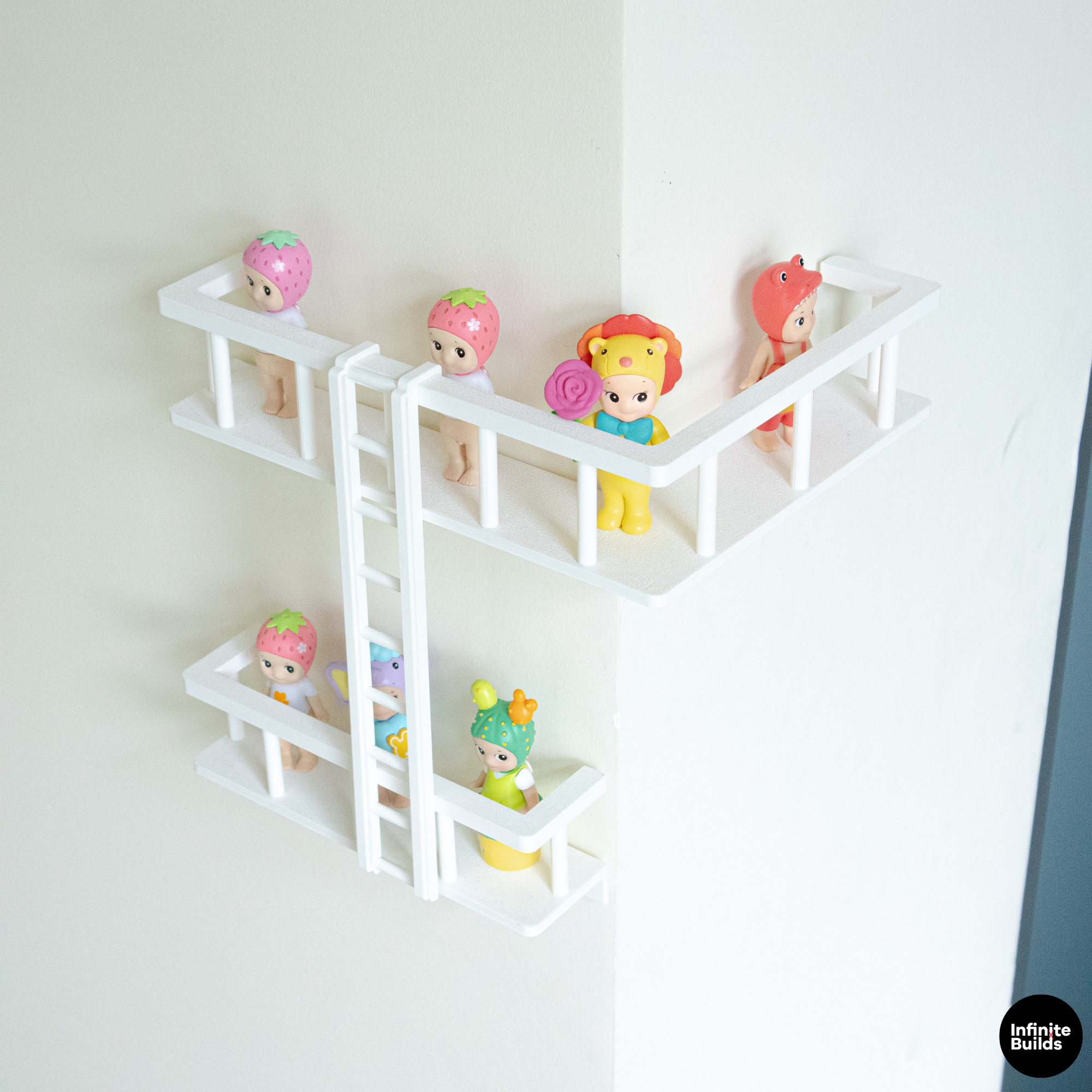 Corner Fire Escape Shelf for Smiski & Sonny Angel | Mini Wall Display with Ladder | Cute Figure Shelf Decor