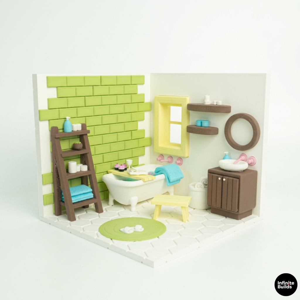 Smiski Bathroom DIY Miniature Kit 1:12 | Dollhouse Bathroom Scene | Mini Room Box Decor | Tiny Bathroom Display | Gift for Collectors