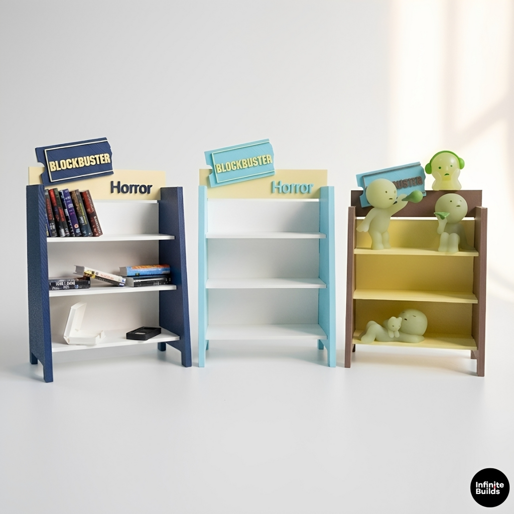 Mini VHS Display Shelf 1:12 | Retro Video Store Stand | Blockbuster Style Decor | Mini Movie Shelf | Collector Gift