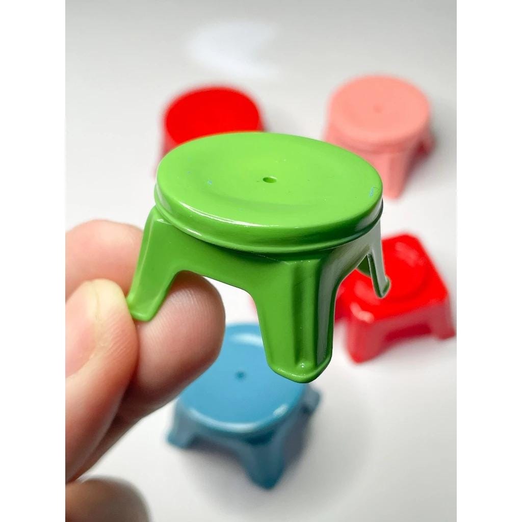 Miniature Vietnamese Low Sitting Stool | 1:6 Scale Dollhouse Furniture | Handpainted ABS Plastic | Traditional Mini Doll Accessory