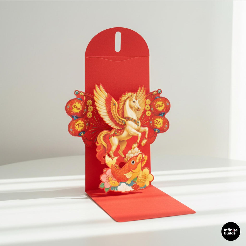 Assorted Vietnamese 3D Pop Up Red Envelopes Set of 6 | Mixed Lunar New Year Lì Xì Collection | Tết Lucky Money Decor